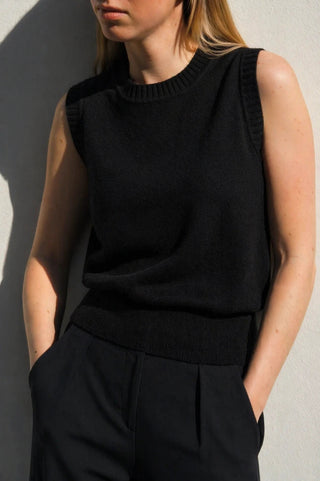 100% Cashmere top - Black - Sleeveless - Nonchi Cashmere